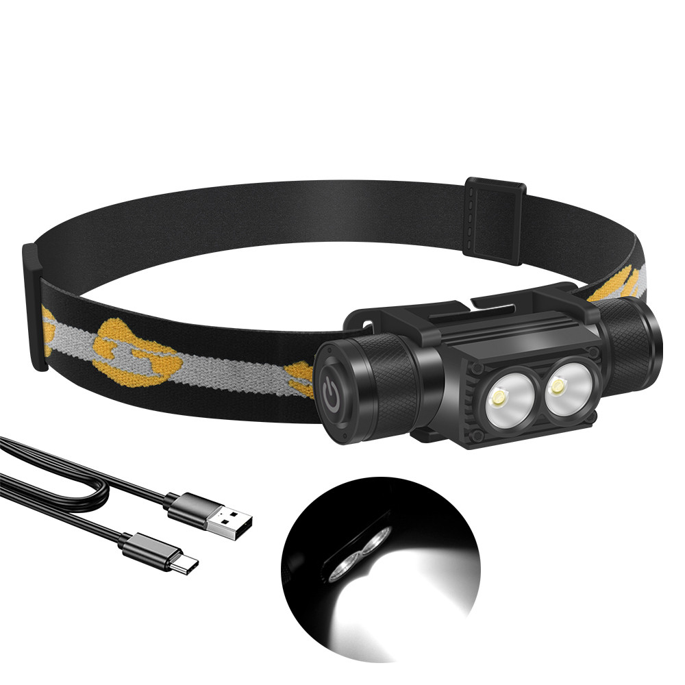 BORUiT D25 Dual LED Headlamp 2000LM Type-C Rechargeable 18650 Headlight  6-Modes Head Torch Waterpro
