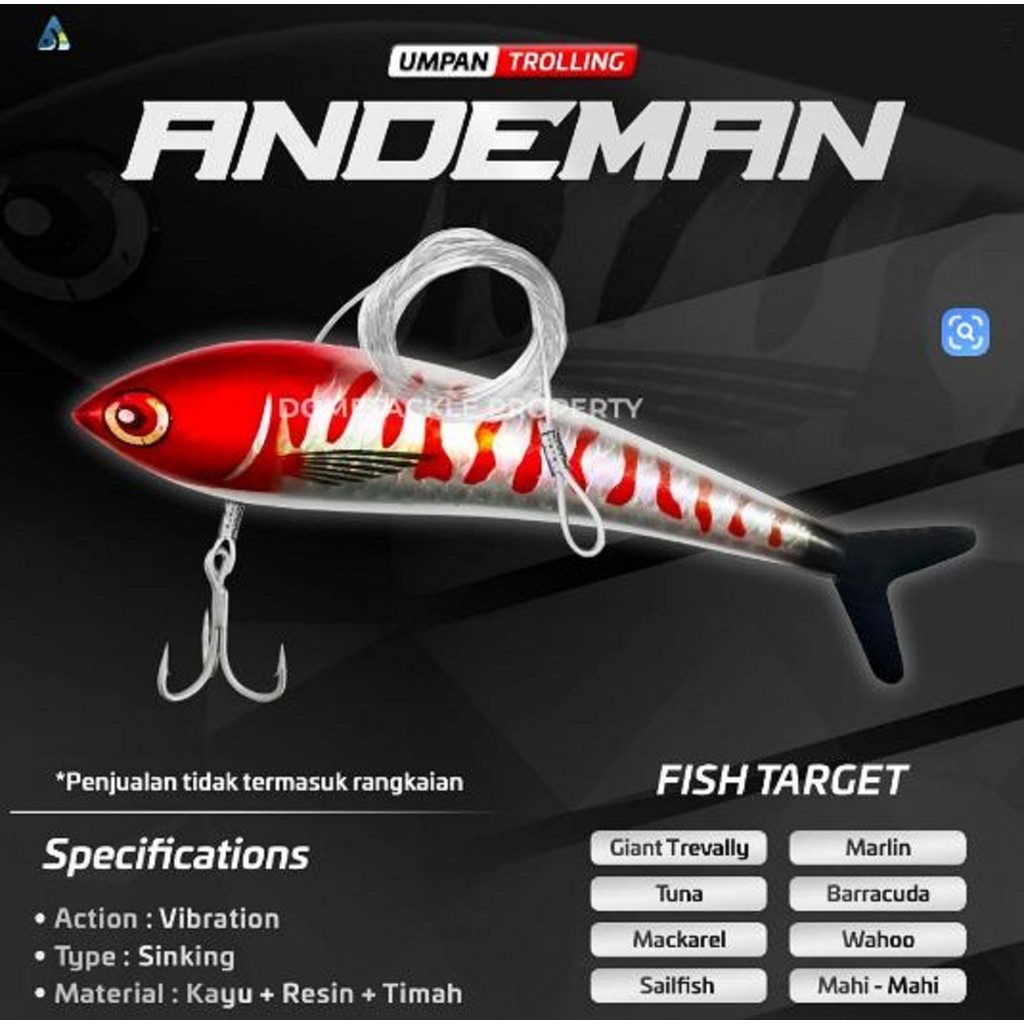 Andeman Umpan Trolling - Sinking Lure Jig untuk Tuna Tenggiri GT Sailfish Marlin Barracuda Wahoo Mah