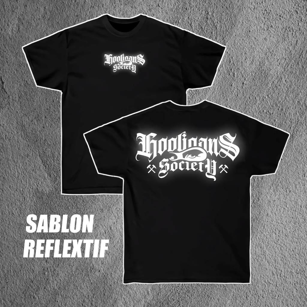 kaos menyala dalam   Hooligans Society sablon nyala reflektif bahan kaos katun preium gelap baju lak