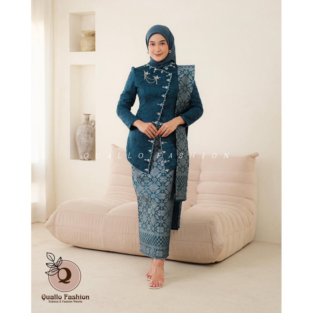 Quallo | Set Kebaya Modern Ayu Janggan - Atasan Wanita Kebaya Janggan dan Rok Songket - Kebaya Lamar