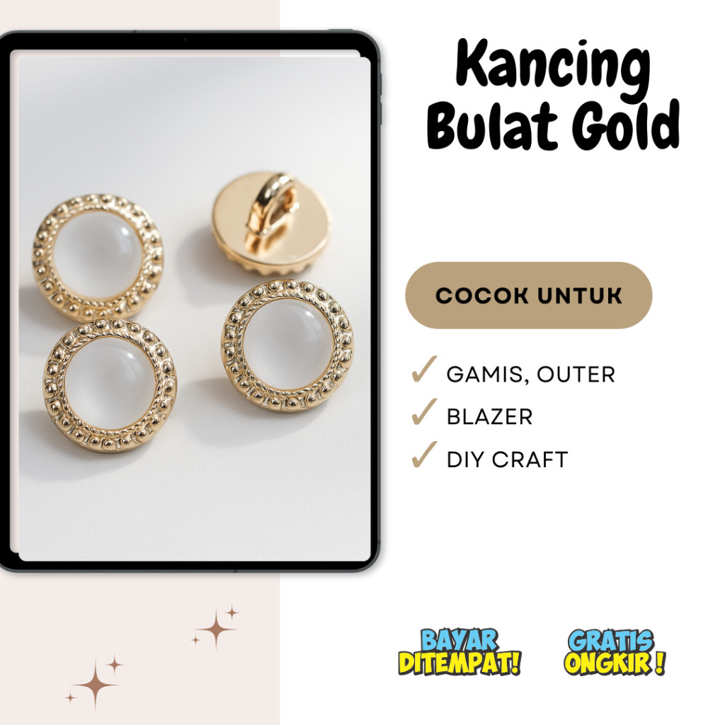 5pcs Kancing mutiara Emas Putih Premium – Kancing Baju Mewah Elegan untuk Jas, Gamis, Kebaya & Outer