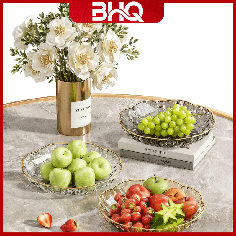 BHQ Piring Buah Transparan Yang Dapat Ditumpuk Piring Makanan Penutup Permen Kristal Transparan Bung