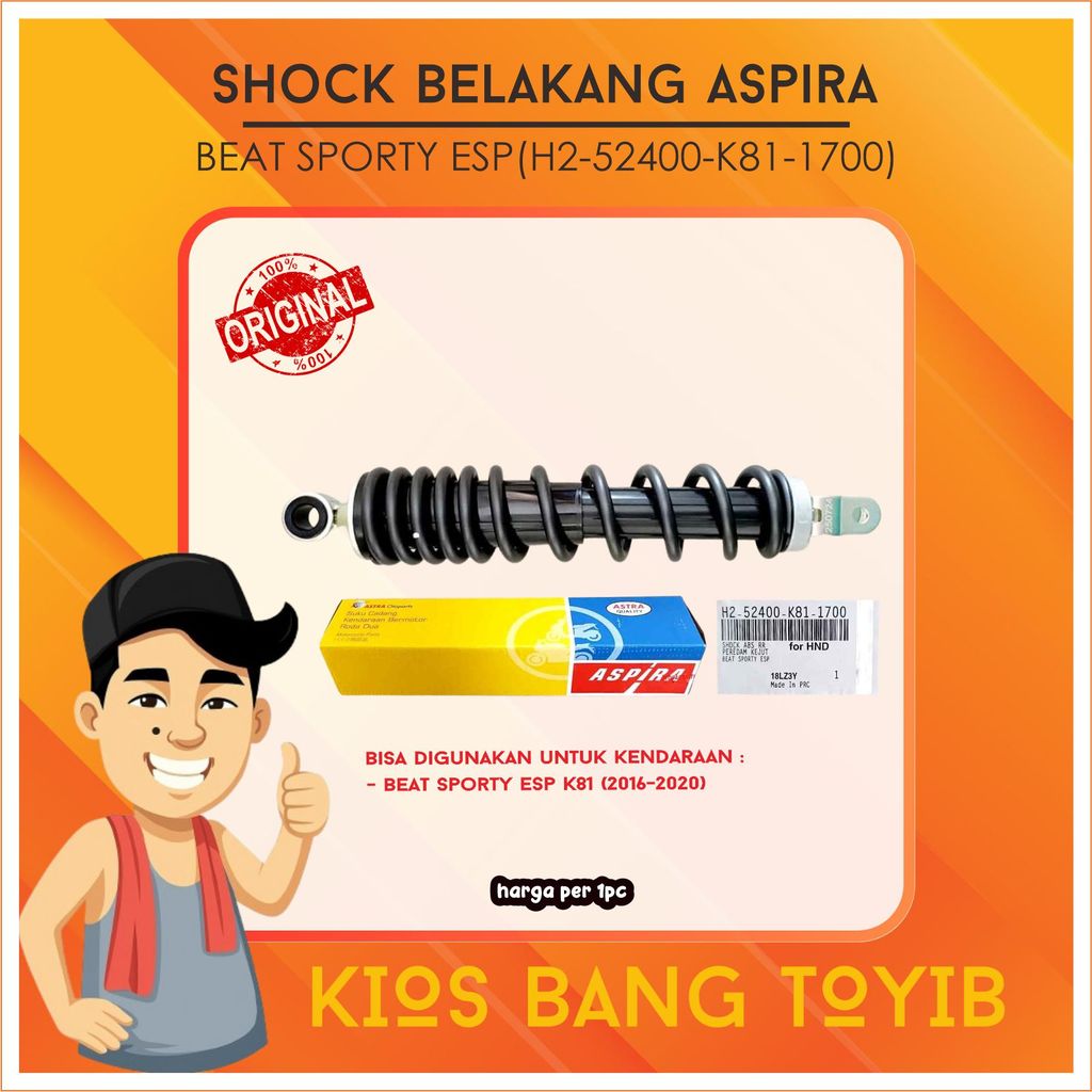 Shock Belakang K81 Beat Sporty ESP Shockbreaker Beat Sporty 2016-2020 ORI ASPIRA (52400-K81-1700)