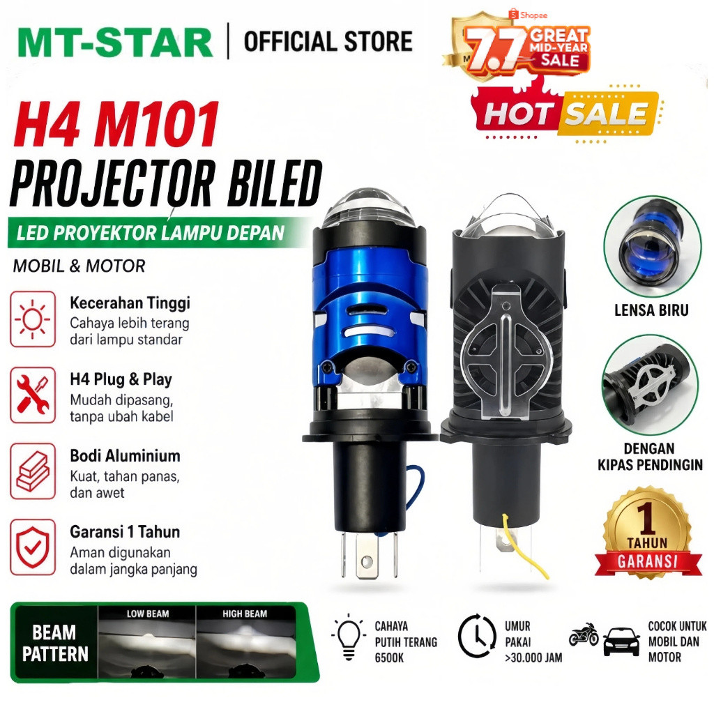 MT STAR lampu led motor H4 M101 projector biled Cahaya lampu led motor depan super terang