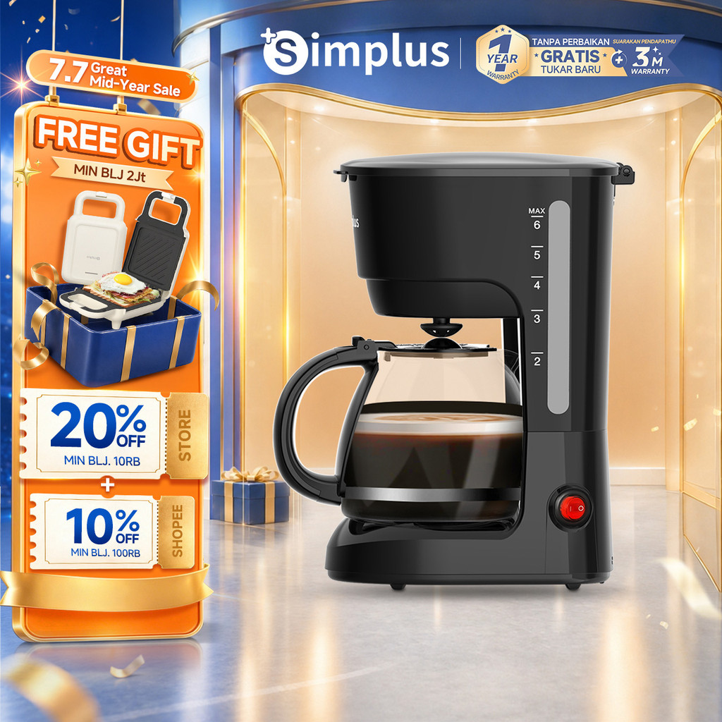 Simplus Mesin Kopi Tipe Drop Peralatan Rumah Tangga 750ml 2 Fungsi Untuk Kopi dan Teh