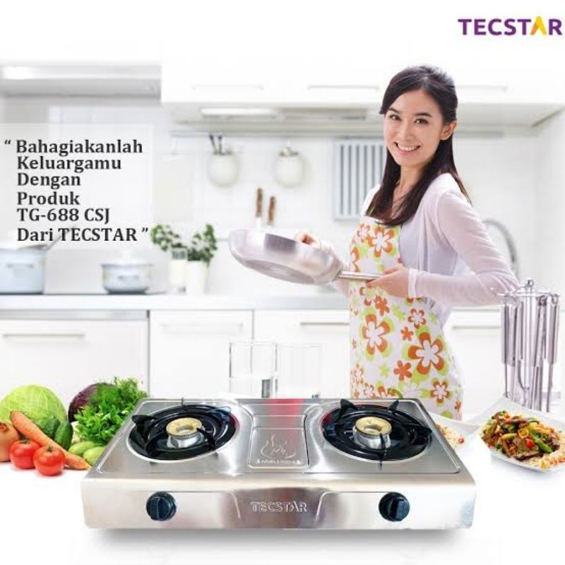 ll KOMPOR TECSTAR TG 688 CSJ 688CSJ TG688CSJ 2 DUA TUNGKU STAINLESS STEEL BODY ANTI KARAT API BIRU