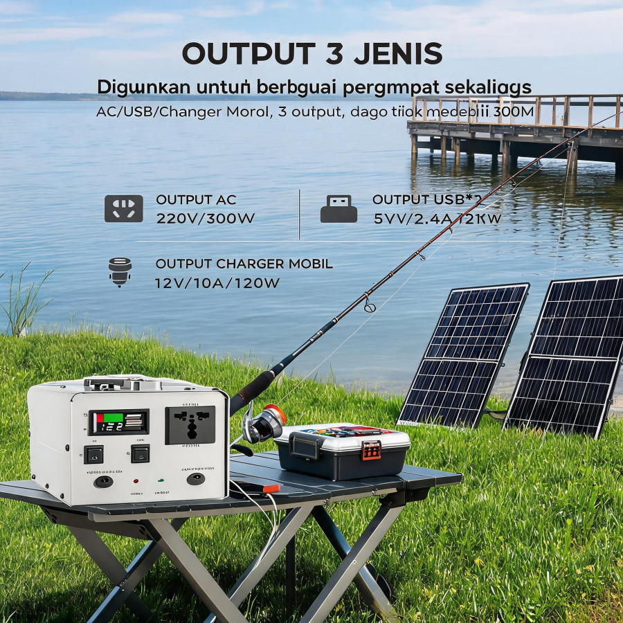 E200 Power Station Portable Mini Generator Listrik Paket Solar Cell Powerbank Genset 220Wh+400W Pane