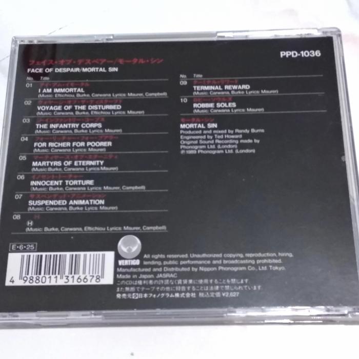MORTAL SIN - face of despair cd audio. metallica megadeth anthrax