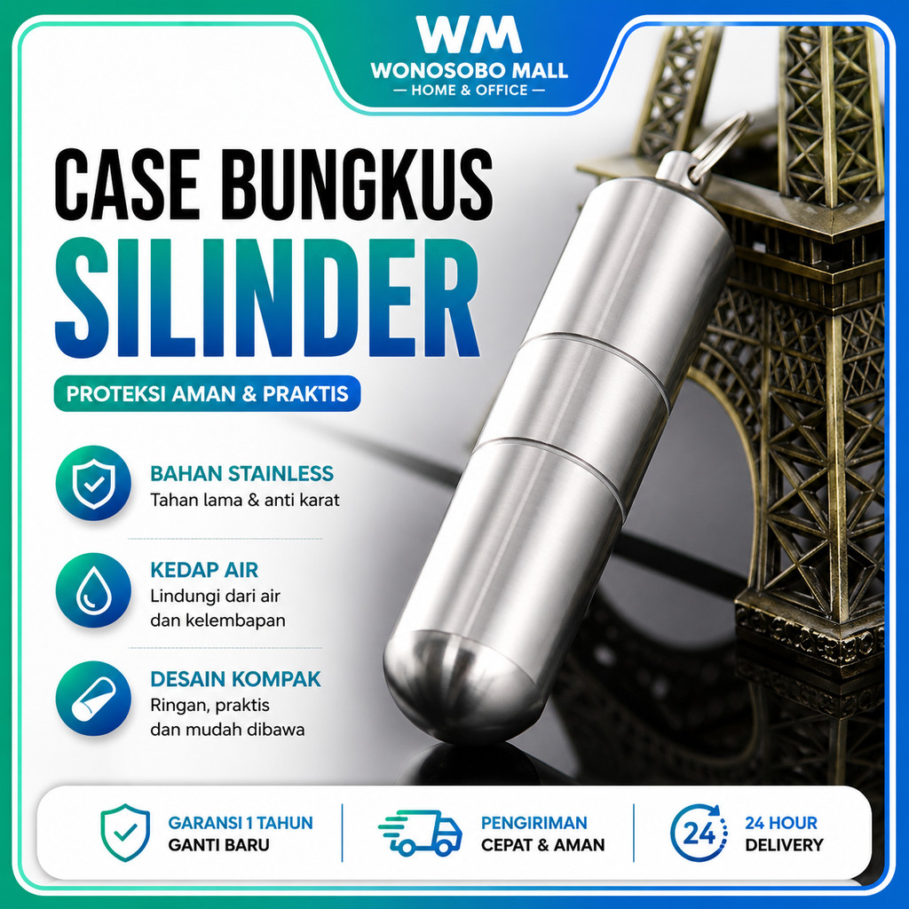 WM Case Bungkus Silinder Gantungan Kunci Tempat Penyimpanan Cylinder Stainless Steel  Case - LC25 - 