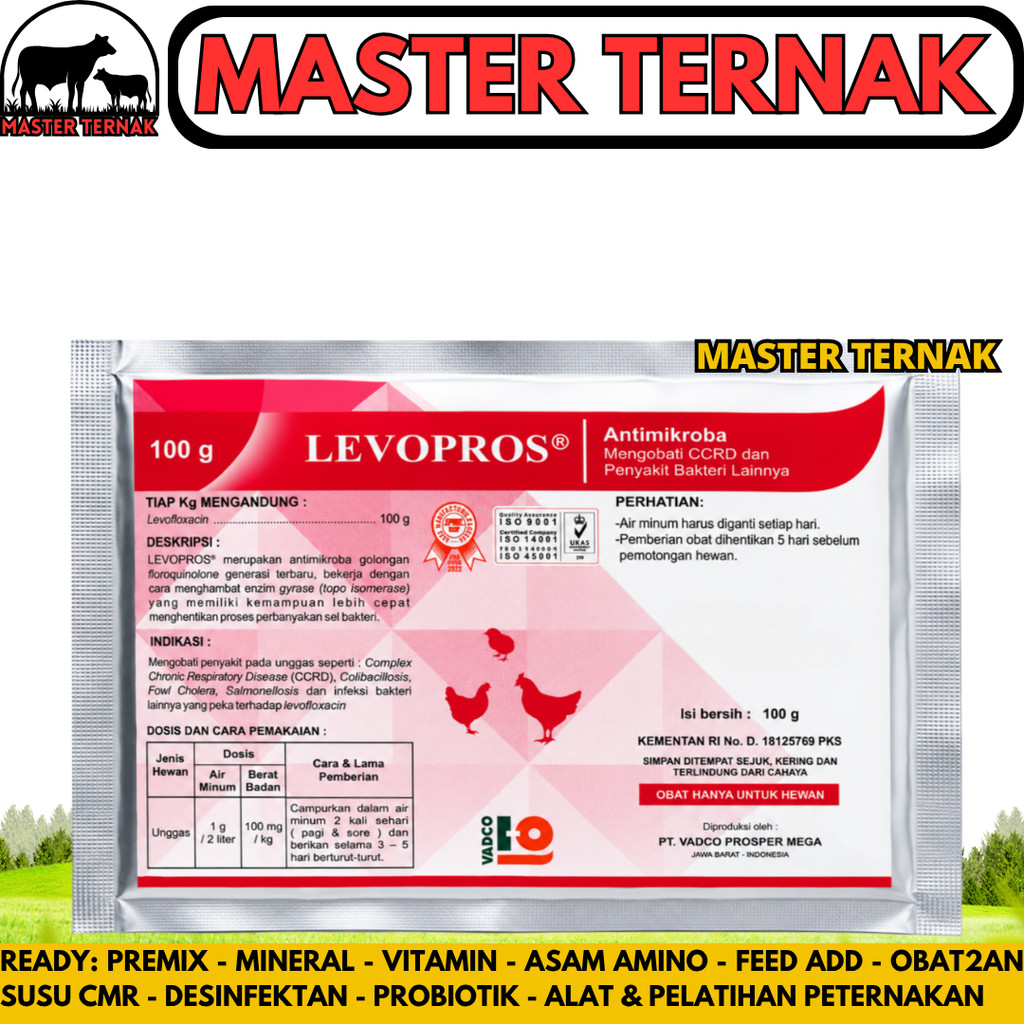 LEVOPROS 100 GRAM VADCO - Obat Ayam Cekres Batuk Crd Colibacilosis Salmonella Fowl Cholera CCRD Like