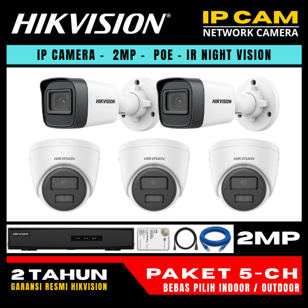 paket cctv hikvision ip camera 2mp audio 8 channel 5 kamera ip camera cctv