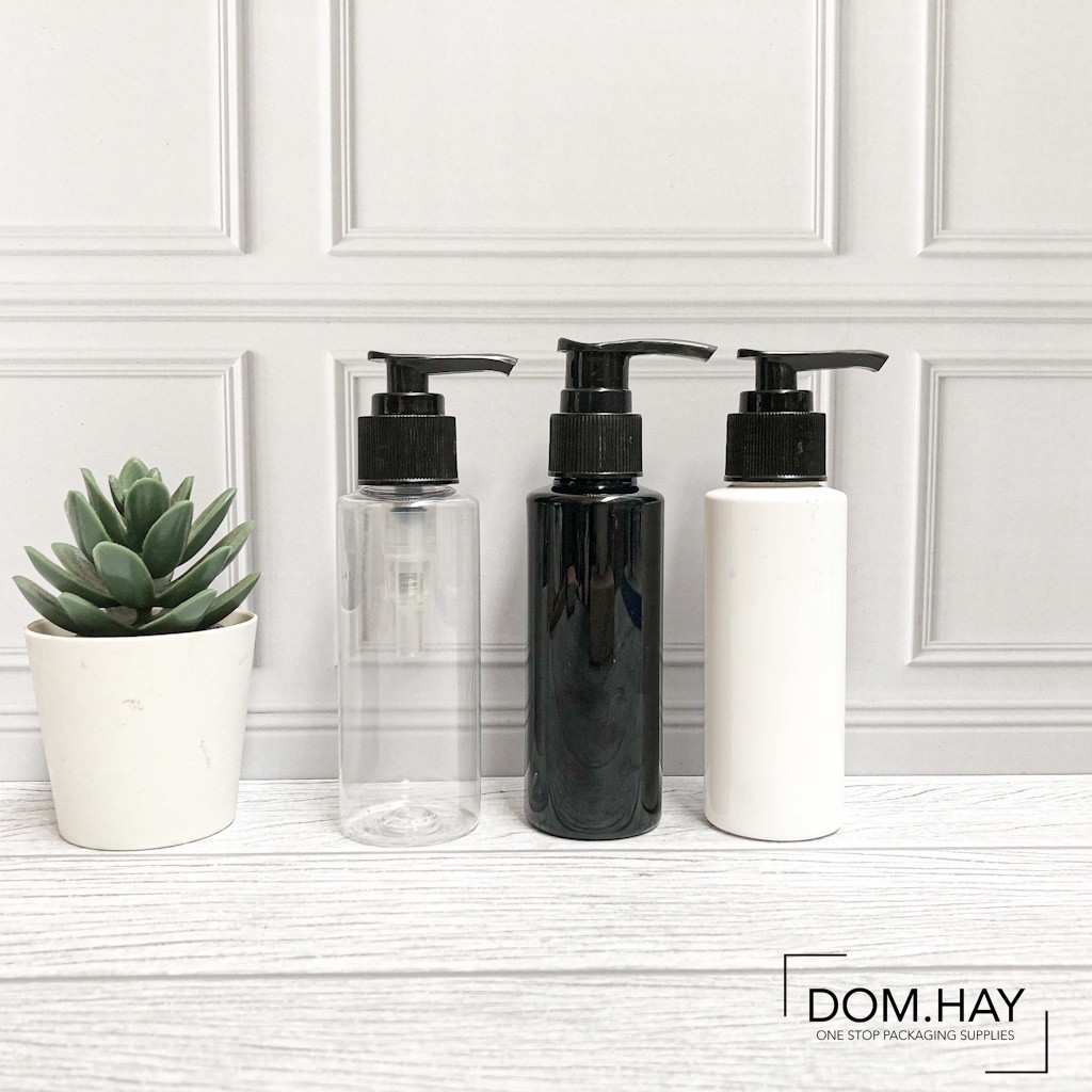 Botol Plastik Pump Hitam 100ml RF Dish Soap Sabun Body Hand Wash Shampoo Gel Oil Minyak Kemasan Plas