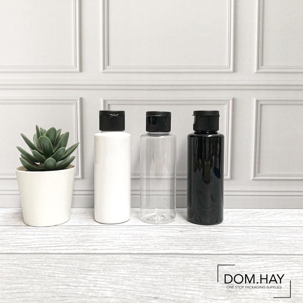Botol Plastik Fliptop Hitam 100ml RF Dish Soap Sabun Body Hand Wash Shampoo Gel Oil Minyak Kemasan P