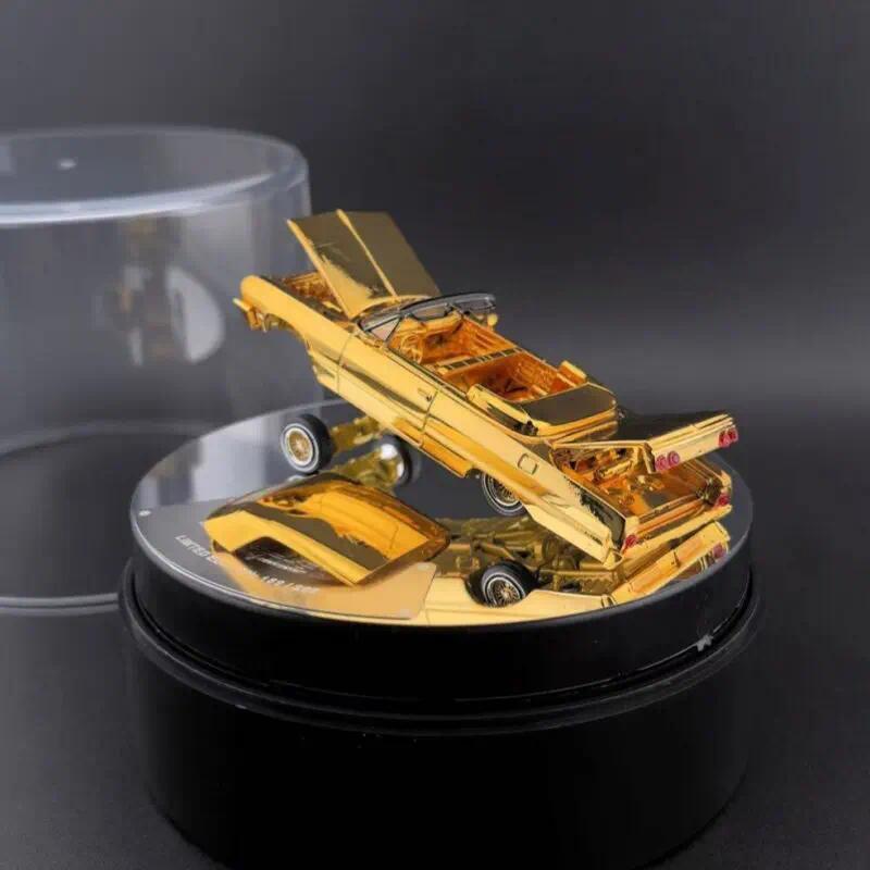  FineWorks 1:64 Miniature Chevrolet Impala West Coast Lowrider Electroplated Gold Model Car Toy For 