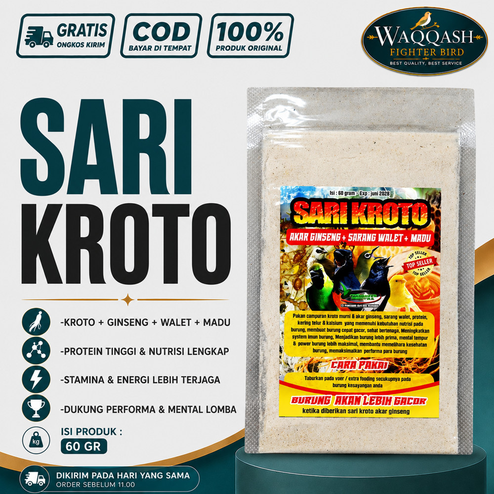Sari Kroto Ginseng Walet Madu 60gr Pakan Burung Gacor Super Protein Tinggi Penambah Stamina Juara