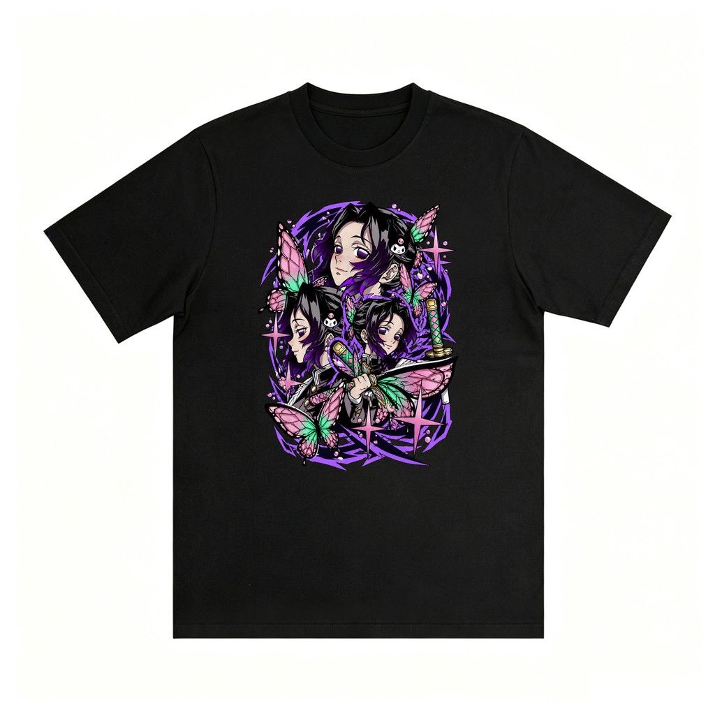 Kaos Oversize Anime Kimetsu No Yaiba Shinobu Kocho Kolase Wajah Multi Ekspresi Pedang Nichirin Motif