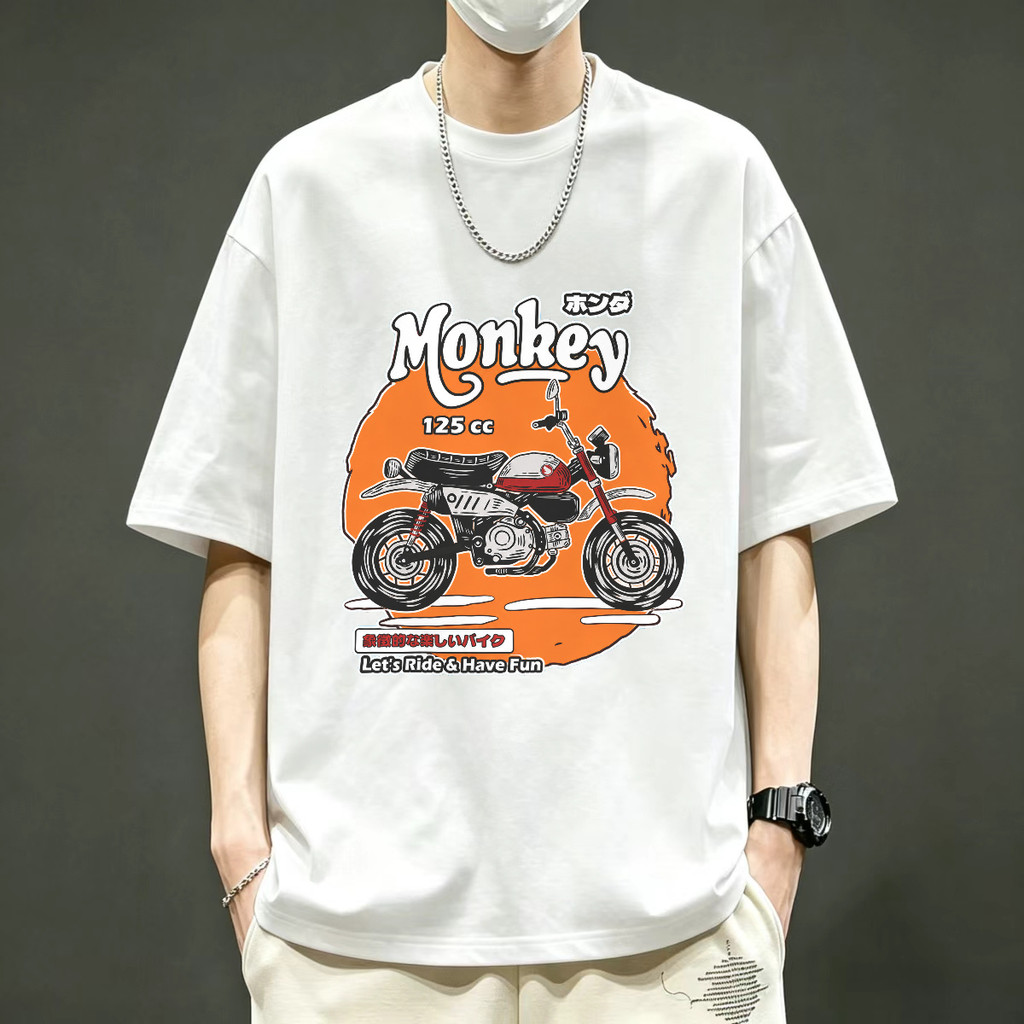 Kaos Pria Monkey 125 CC Motor Klasik Honda Desain Retro Kaos Vintage American Style Kaos Lengan Pend