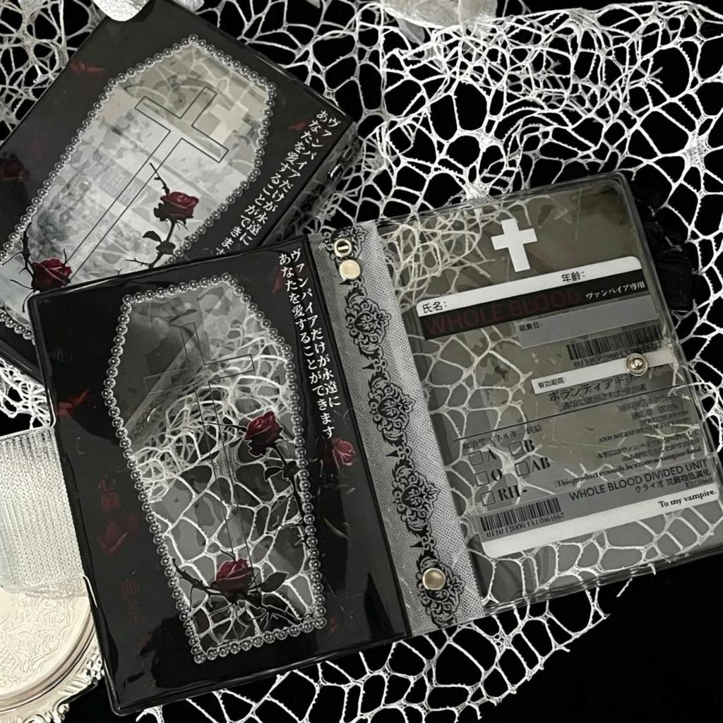 1Pc A7 Gothic Style Cross-Themed Notebook, Cross Rose Flower Loose-Leaf Cover, Transparent Sticker B