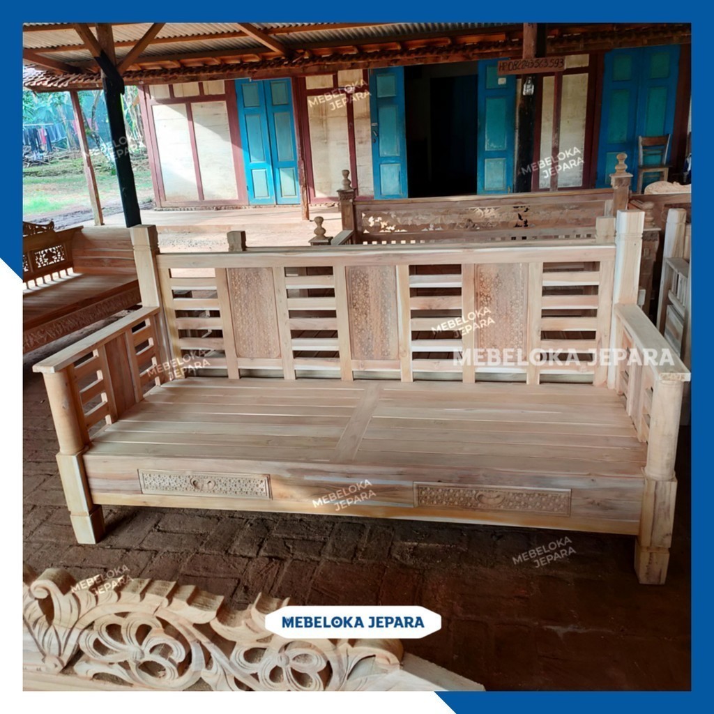 Bale risban ukiran kayu jati jepara hanzi . Kursi daybed jati custom