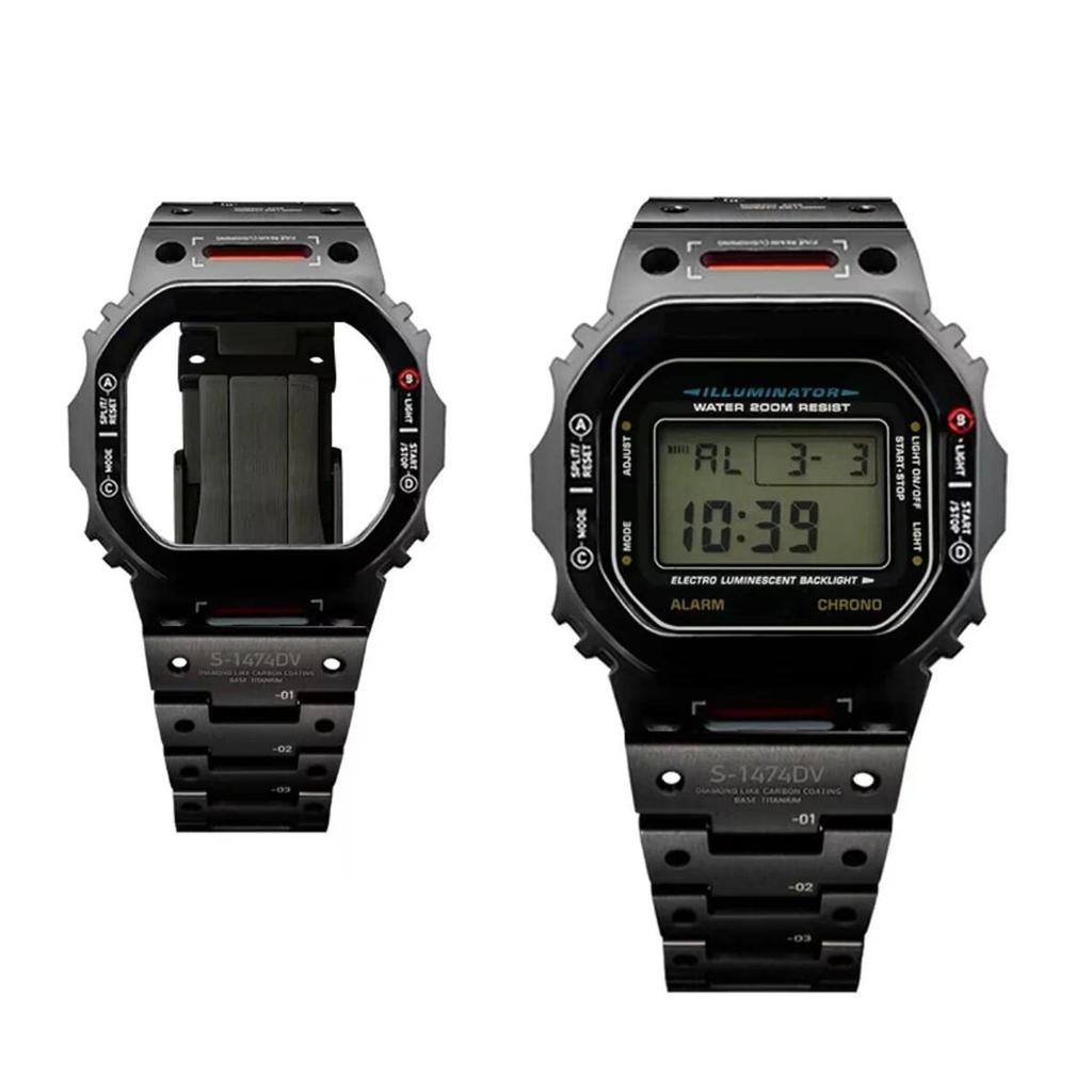 DW5600 GWB5600 GWM5610 Mod Kit For Casioak Titanium/Steel Case & Bezel Mod Kit with Strap Mecha Styl
