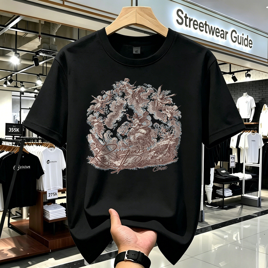 Kaos Oversize Unisex Warna Cream Motif Vintage Klasik Requiem for a Dream