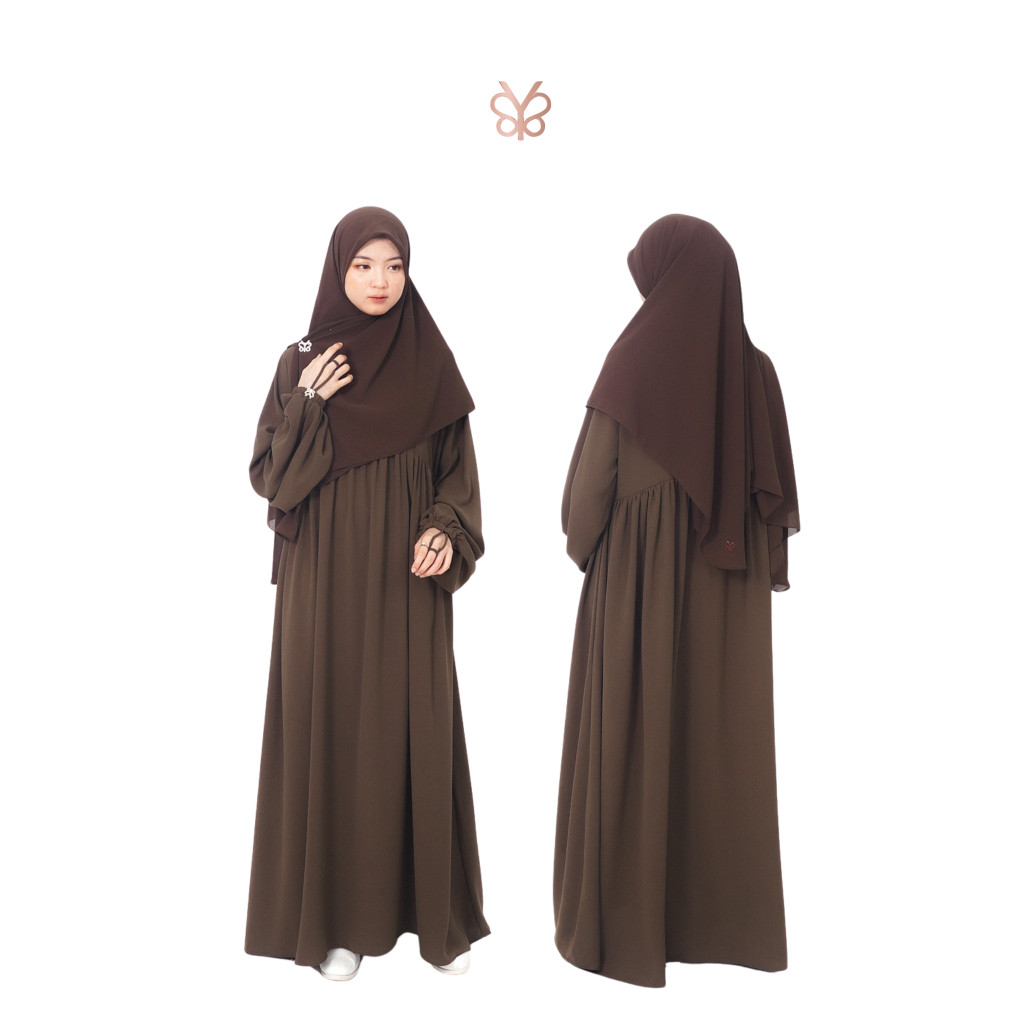 Deluna Dress - Yoora Sarah | Gamis Muslim Wanita Lengan Kerut & Tali Jari | Sora Anti UV