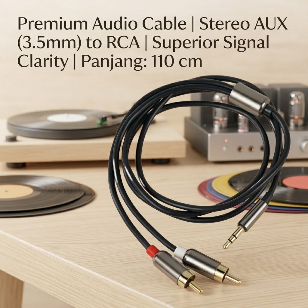 FONKEN Kabel Audio Aux Jack 3.5mm ke 2 RCA Panjang 110cm Sambungan HP Laptop ke Speaker Amplifier TV