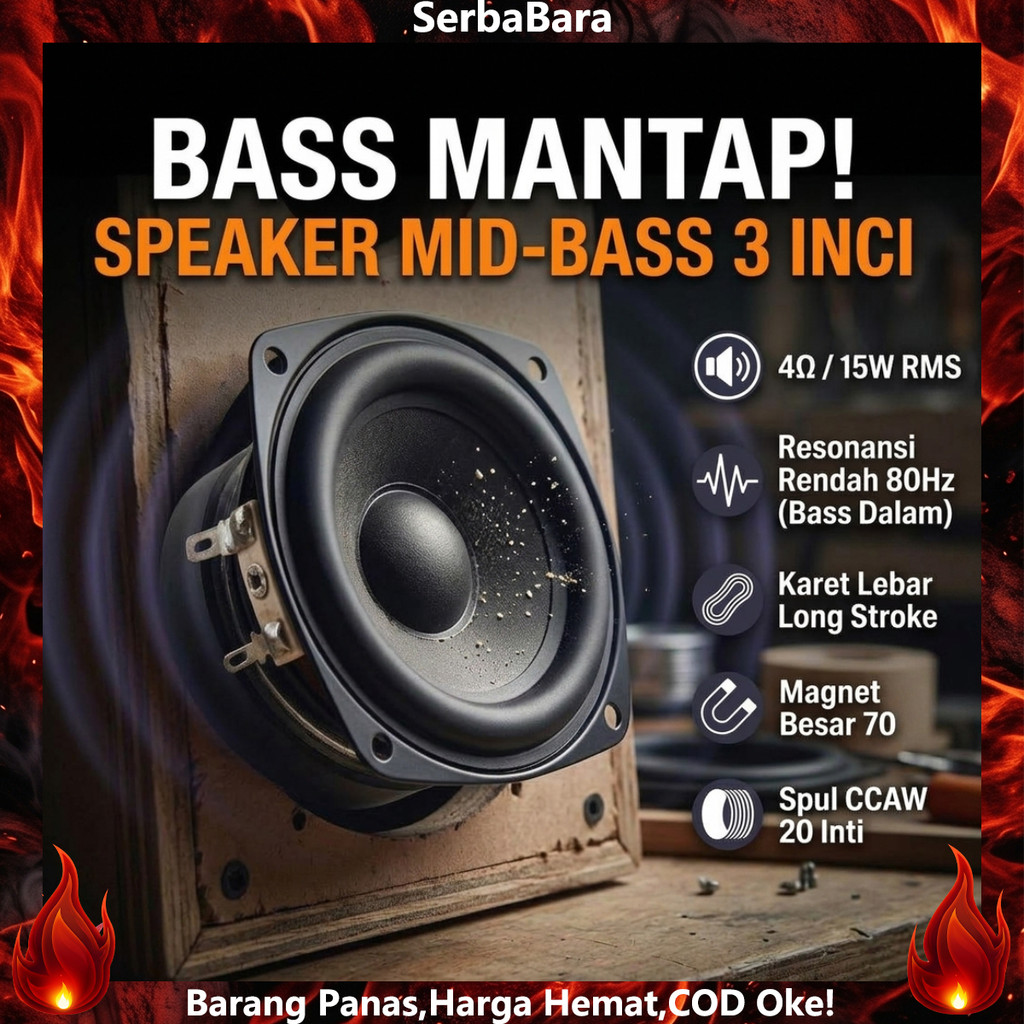 Speaker 3 inch Super Bass Waterproof 4 ohm 20W Woofer Subwoofer
