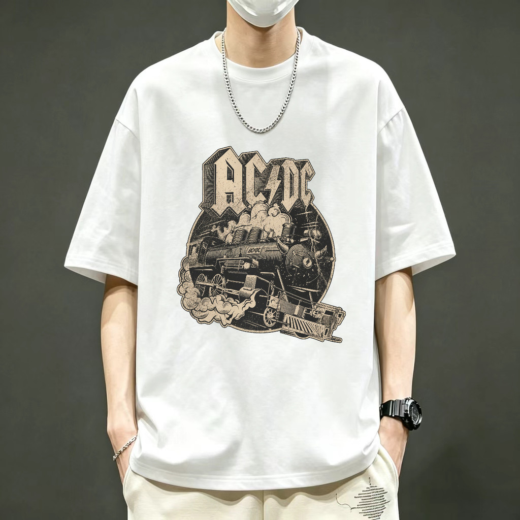 Kaos Band AC DC Kereta Api Retro American Style Kaos Vintage T Shirt Pria Lengan Pendek Kaos Distro 