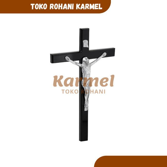 SALIB GANTUNG SILVER KATOLIK 40 CM (HITAM) / SALIB DINDING BESAR / SALIB GANTUNG / SALIB KAYU KATOLI