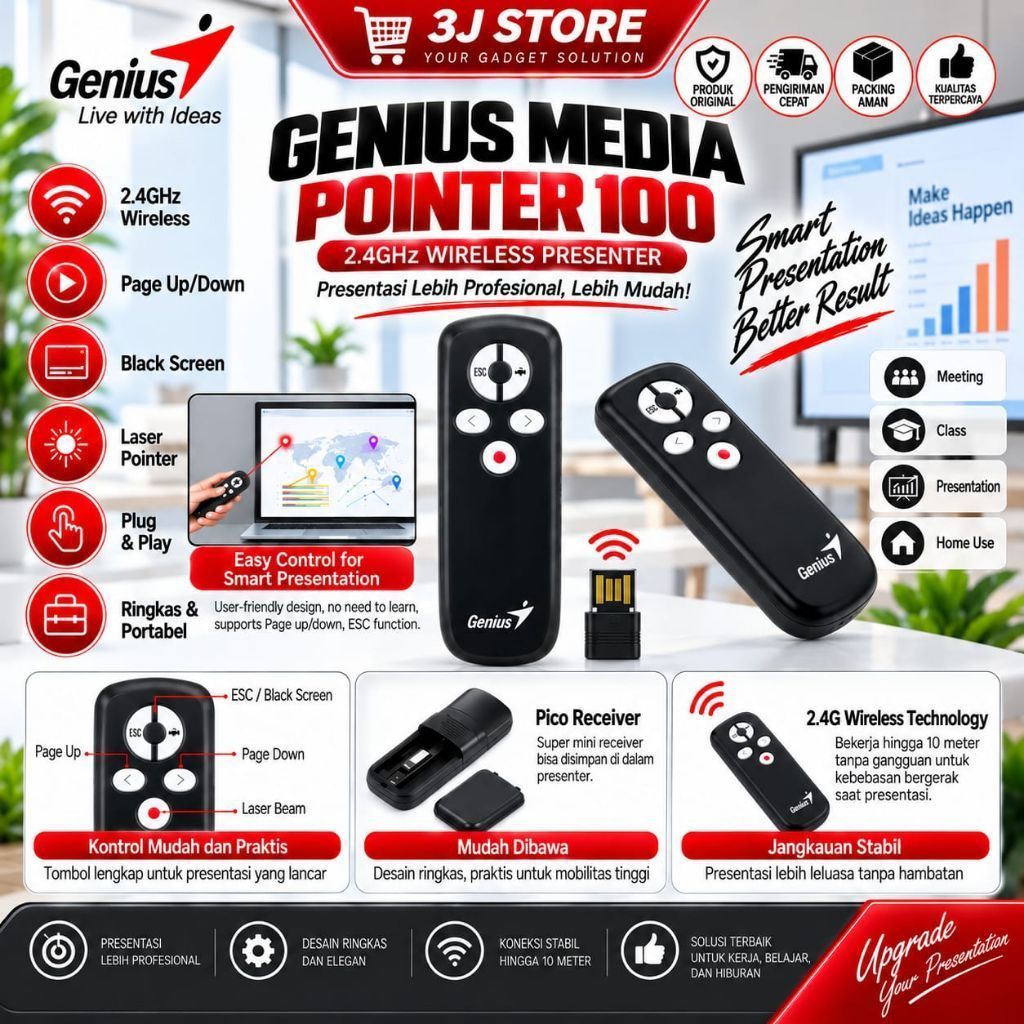 GENIUS MEDIA POINTER 100 2.4GHZ PRESENTER PROYEKTOR / GENIUS POINTER