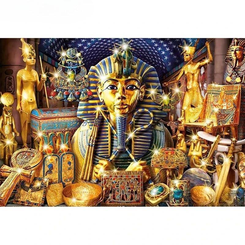 DIY Ancient Egyptian Pharaoh Gold Treasure Jigsaw Puzzle,  Golden Mask Statue Hieroglyph Vintage Gli