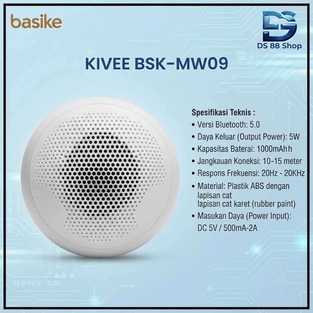Speaker BASIKE KIVEE KV-MW09 Warna Putih Portable Wireless Bluetooth Speaker Bluetooth 5.0