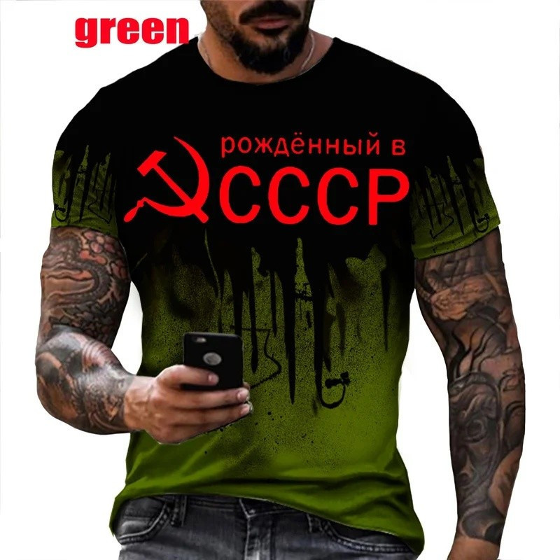 Kaos pria, model USSR, CCCP, Rusia, kaos Uni Soviet, lengan pendek, model longgar.