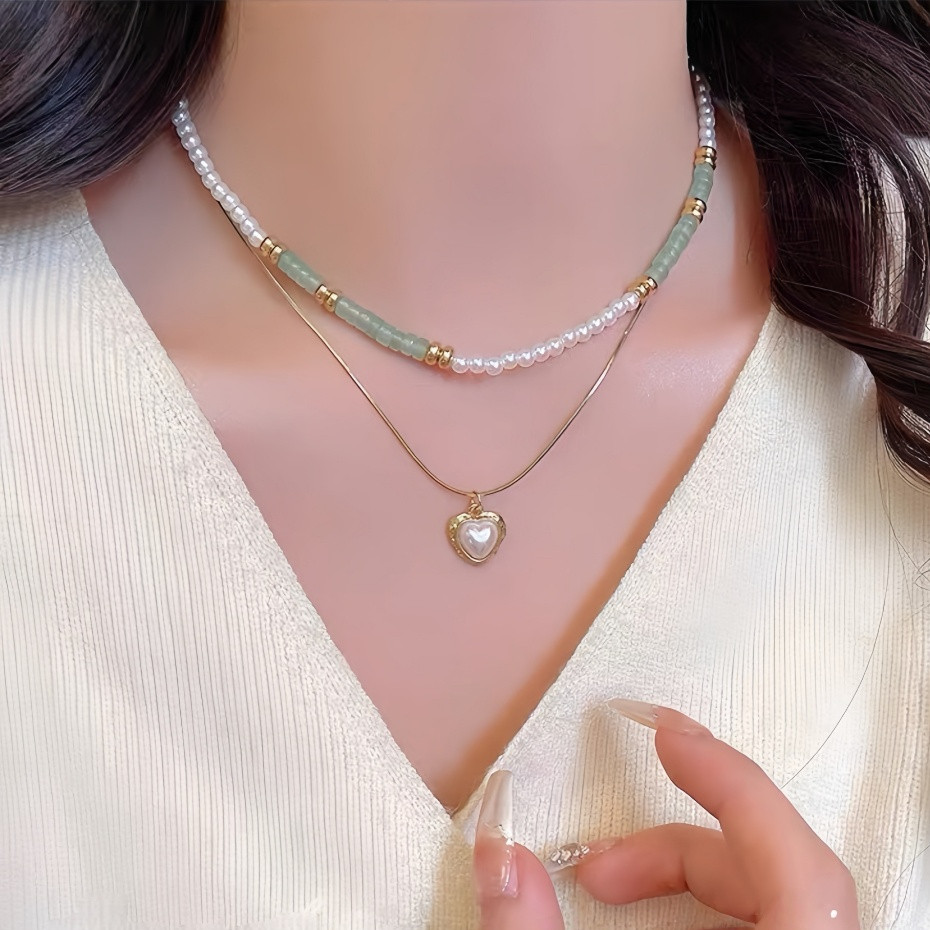 FF493Citra Jewelry-Kalung Berlapis Mutiara dan Giok Dongling Gaya Lembut grosir [COD]