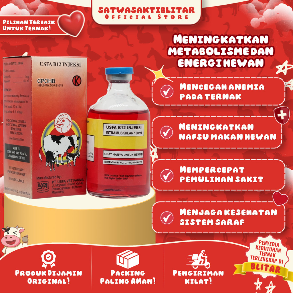 USFA B12 INJ 100 ML - Vitamin B12 Kambing Ayam Sapi