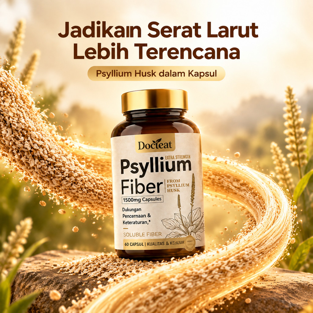Psyllium Fiber Psyllium Husk 1500mg Suplemen Serat Larut 60 Kapsul Docteat