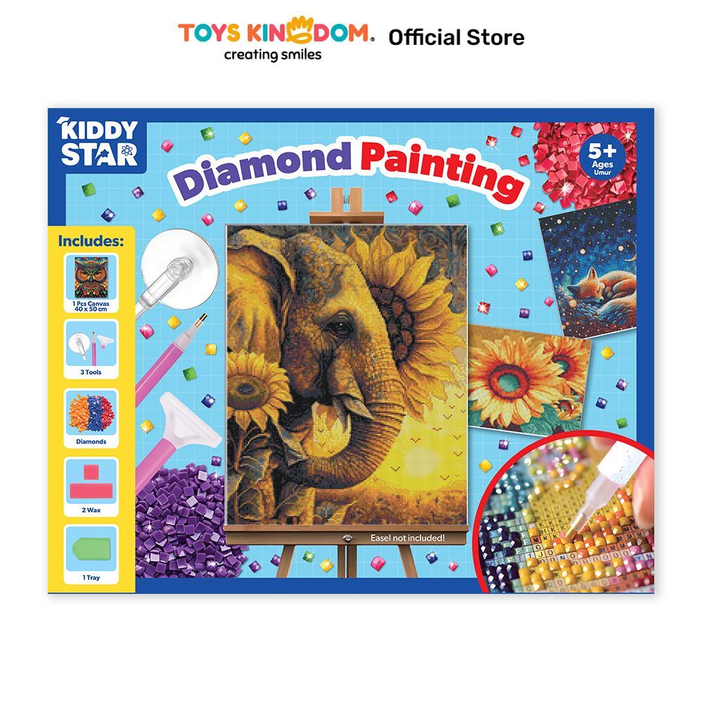 Toys Kingdom Kiddy Star 40x50 cm Set Diamond Painting Elephant Lukisan Kristal Mozaik Kit Hobi Keraj