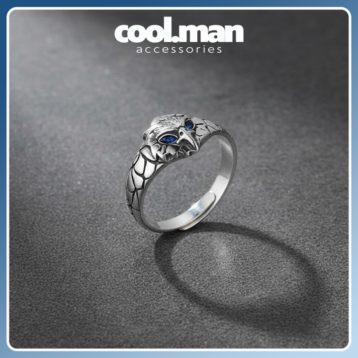 Cincin elang mata biru antik untuk wanita pria trendi Ring Sterling Silver 925