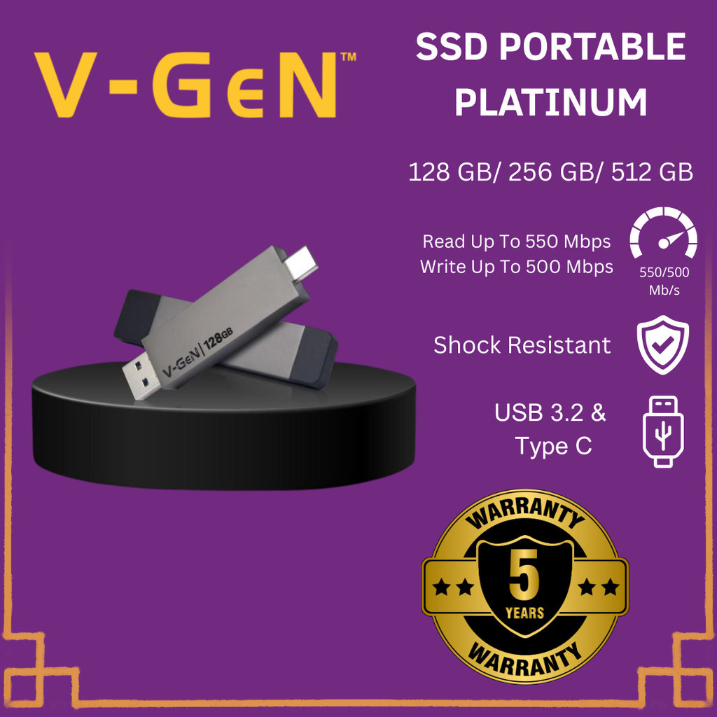 Ruli Storage SSD V-GeN Portable Platinum Usb 3.2 Type-C 128GB / 256G/ 512GB