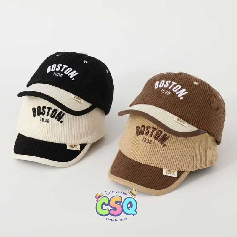 Topi BASEBALL Corduroy Anak-BOSTON x LUCKY x DIDICUTE TWO TONE-Unisex-New Korean Model Bayi
