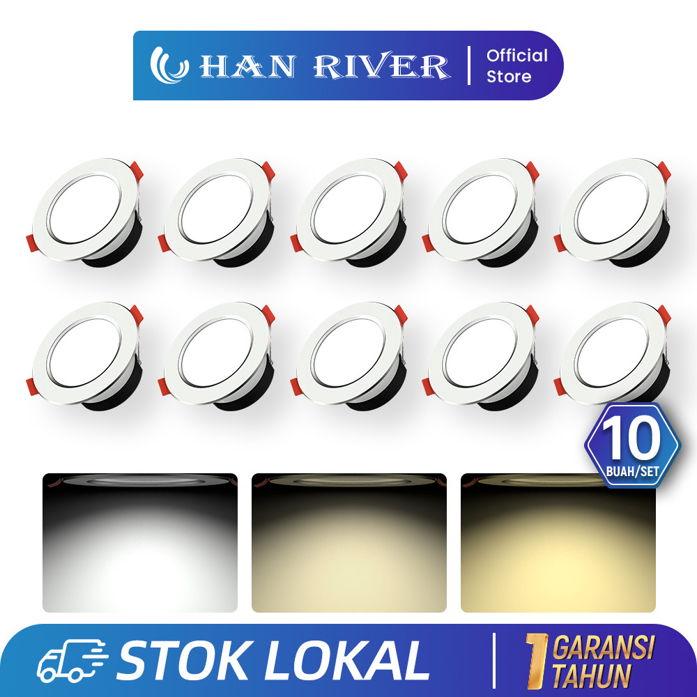 BAR -  10Buah 5W Lampu Downlight 3 Warna Lampu Downlight Plafon
