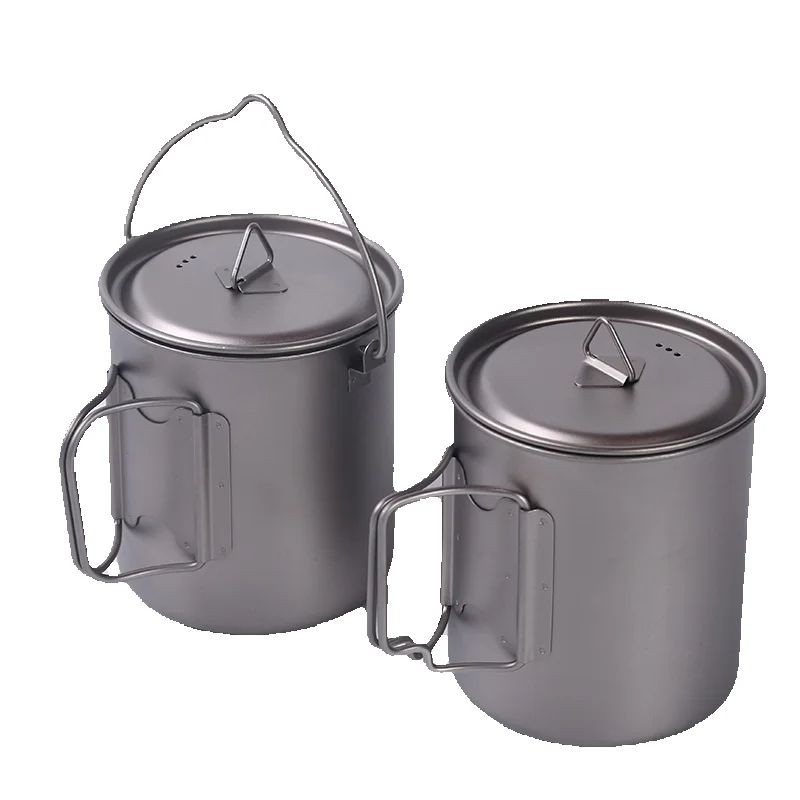 Camping Titanium Pot 750ml 900ml Ti Cooking Pot Ultralight Folding Handle
