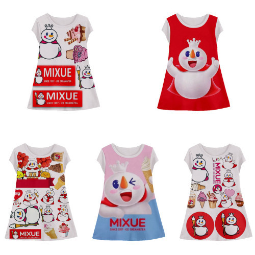 Dress Tema Mixue Tunik Animasi 3d Lucu Mascot Mixue Baju Anak Perempuan Usia 1-12 Tahun - Jinsei