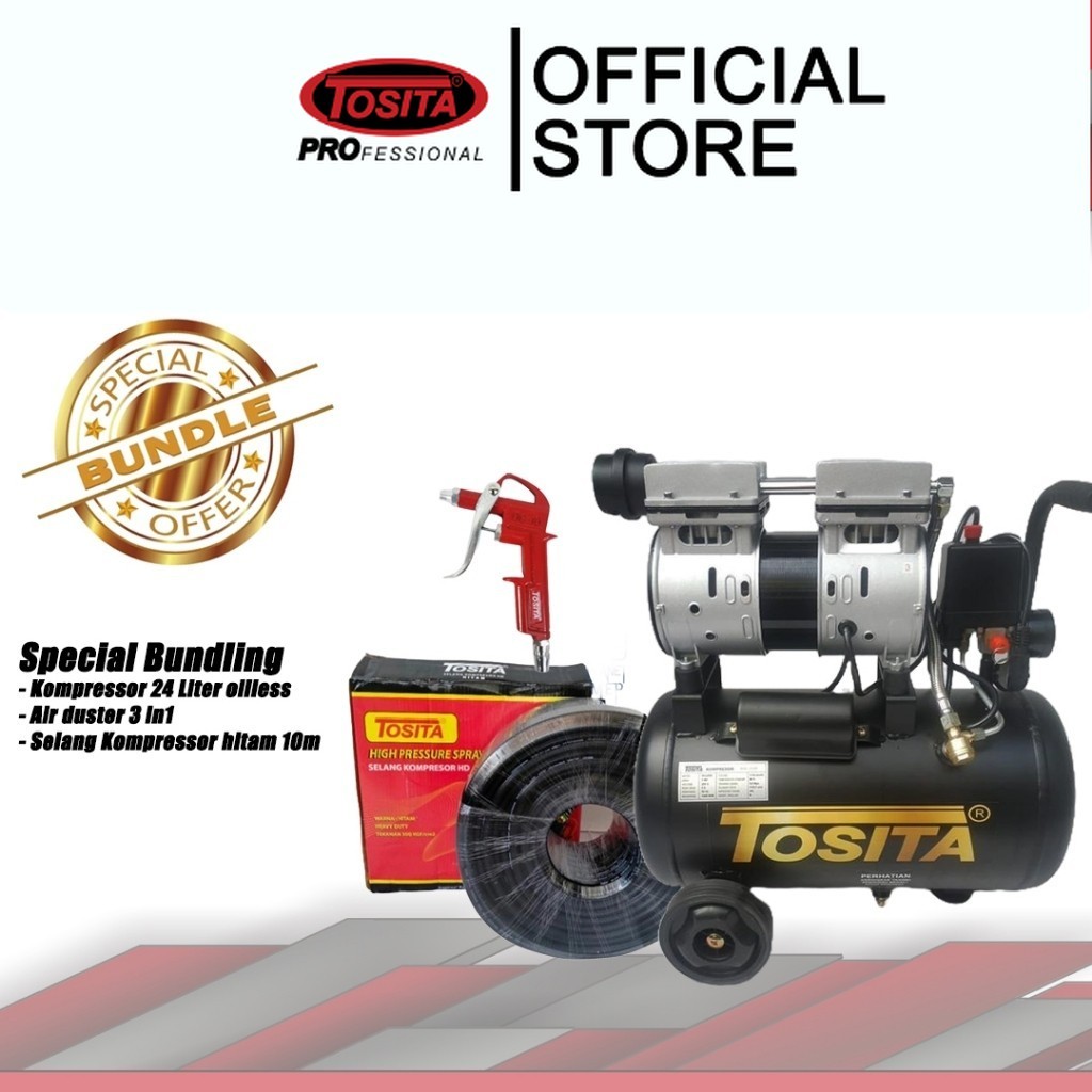 TOSITA - (Special Bundling) Kompresor Angin + Air Duster 3in1 + Selang Hitam 10m | Paket Komplit