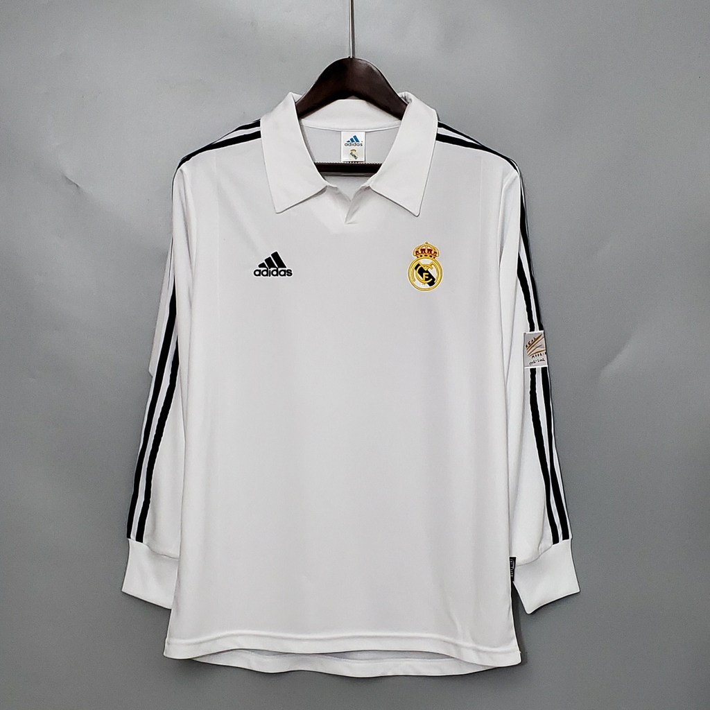 Jersey Retro long-sleeved 2002 Real Madrid home A19 T shirt pria