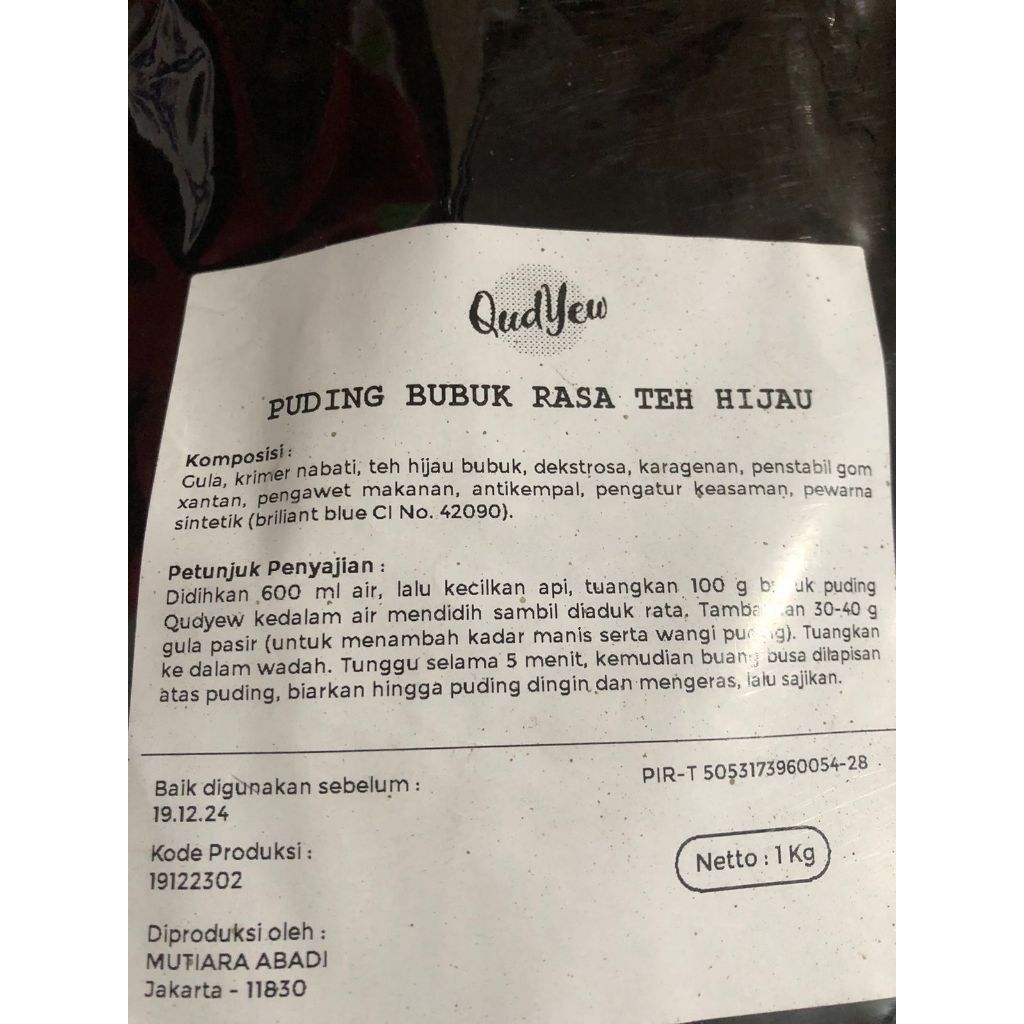 serba.grosir.bandung-Come Food Matcha Pudding Powder 1 kg / Green Tea Puding / Silky-TERLARIS