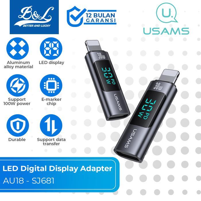 USAMS AU18 LED Display Adapter Female Type-C to Lightning/Type-C