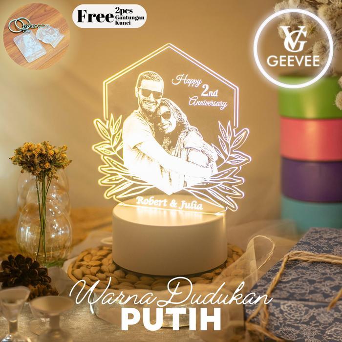 Lampu akrilik foto custom lampu hias meja 3d LED FREE Desain - Dudukan Putih