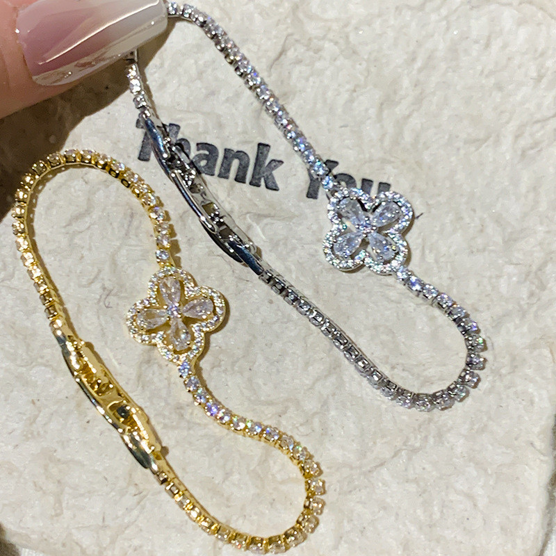 Emas asli berlapis zirkon bunga gelang geometris desain yang dipersonalisasi gelang gesper fashion t